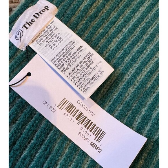 The Drop Womens Bliss Two Toned Ribbed Knit Scarf Green Striped Design One Size - Picture 9 of 12